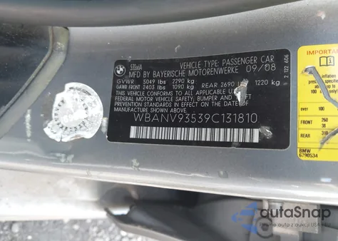 2009 BMW 535I xDrive из США, поврежденный, VIN WBANV93539C131810